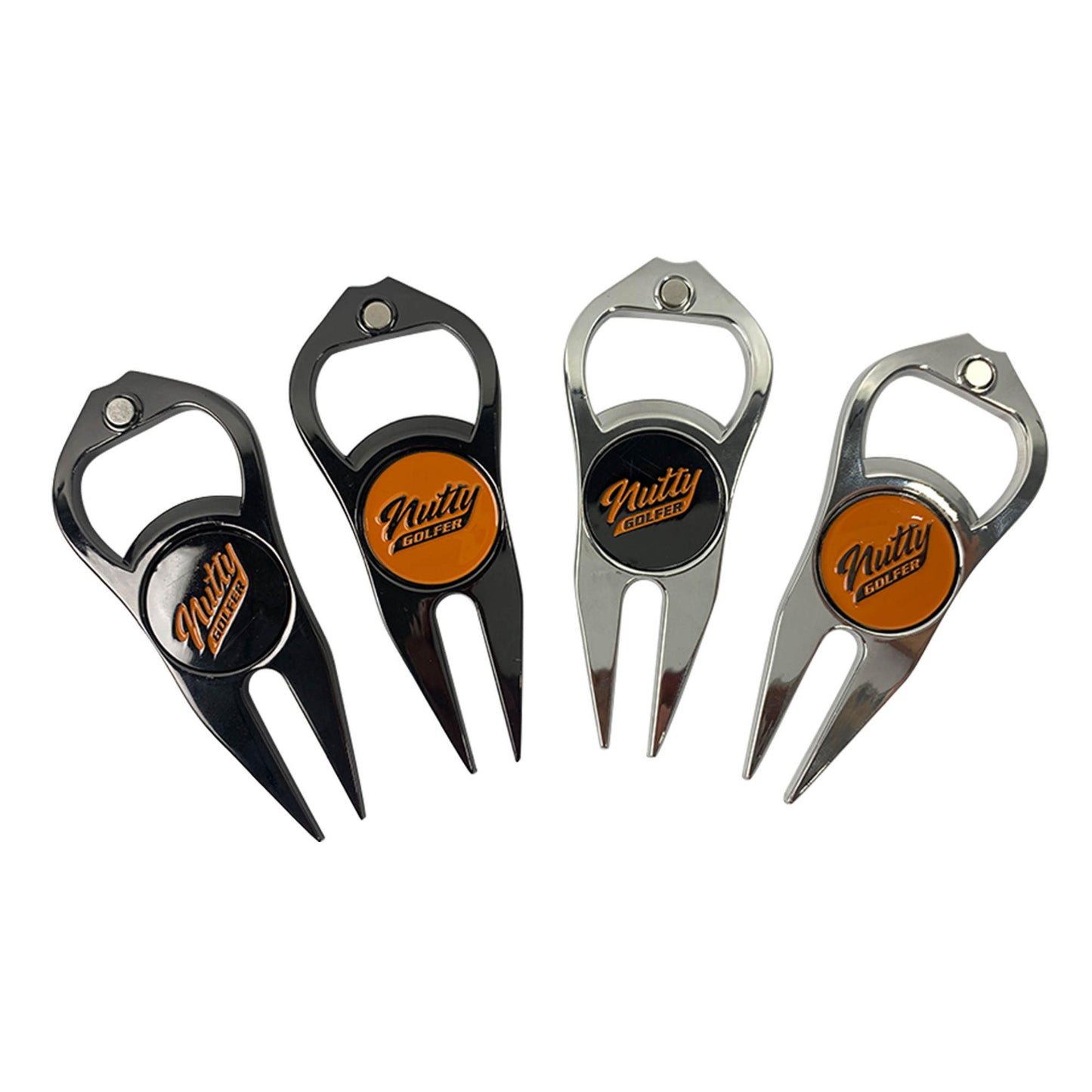 Nutty Golfer Premium Silver or Elite Black Divot Repair Tool with Orange or Black Logo Ball Marker - Magnetic, Ergonomic Design - Bottle Opener