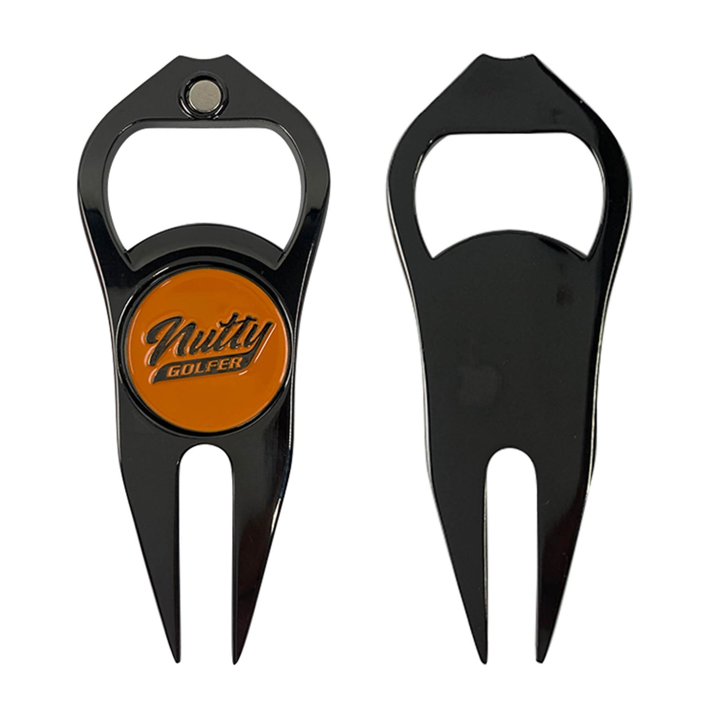 Nutty Golfer Premium Silver or Elite Black Divot Repair Tool with Orange or Black Logo Ball Marker - Magnetic, Ergonomic Design - Bottle Opener