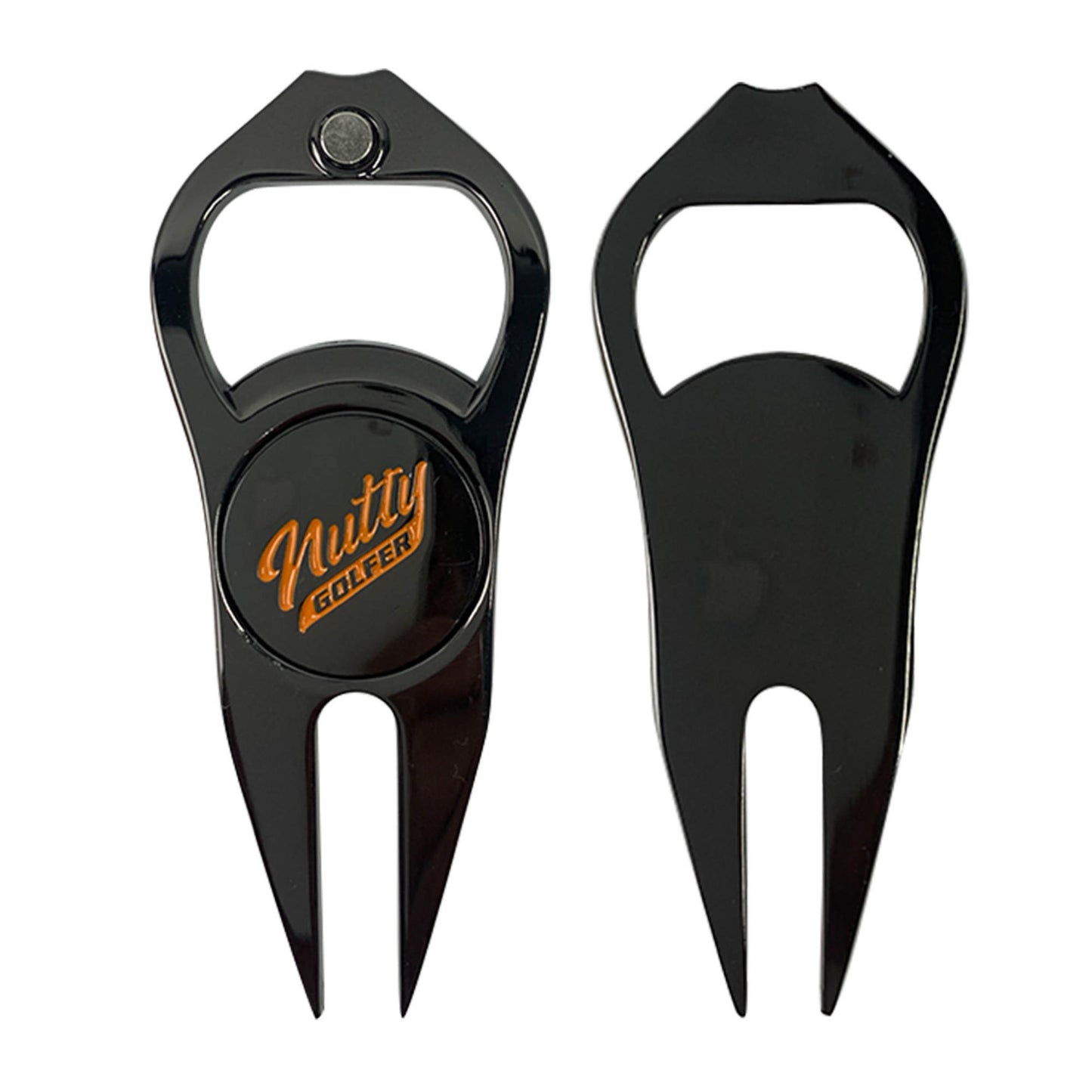 Nutty Golfer Premium Silver or Elite Black Divot Repair Tool with Orange or Black Logo Ball Marker - Magnetic, Ergonomic Design - Bottle Opener