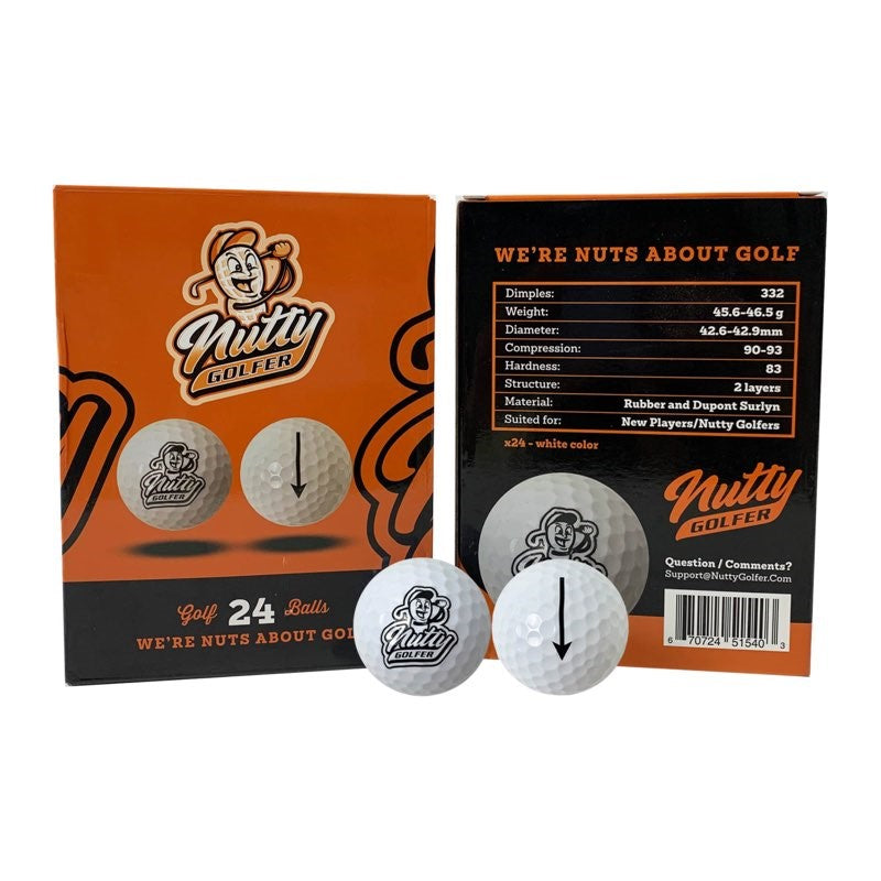 Nutty Golfer Premium Golf Balls - 24-Pack, White, Durable & Long-Lasting, Ideal for Beginners to Pros