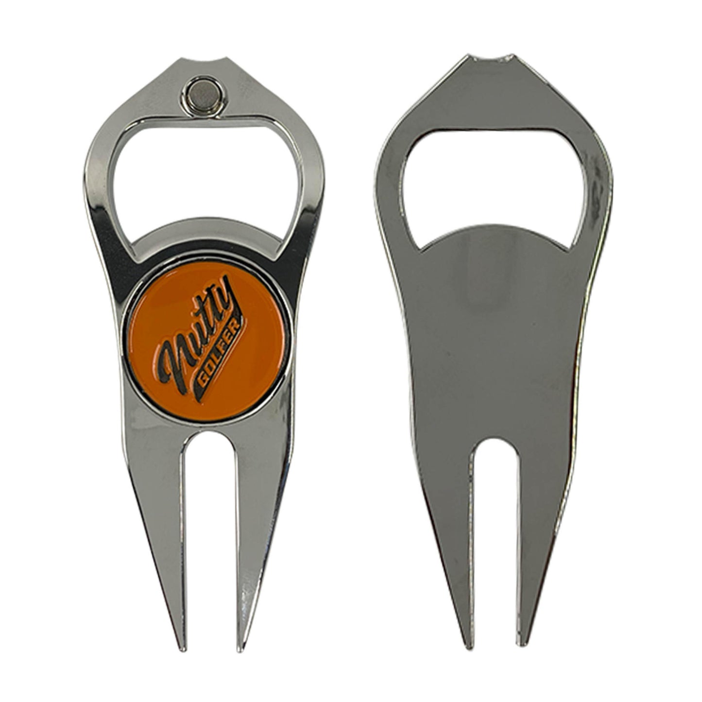 Nutty Golfer Premium Silver or Elite Black Divot Repair Tool with Orange or Black Logo Ball Marker - Magnetic, Ergonomic Design - Bottle Opener