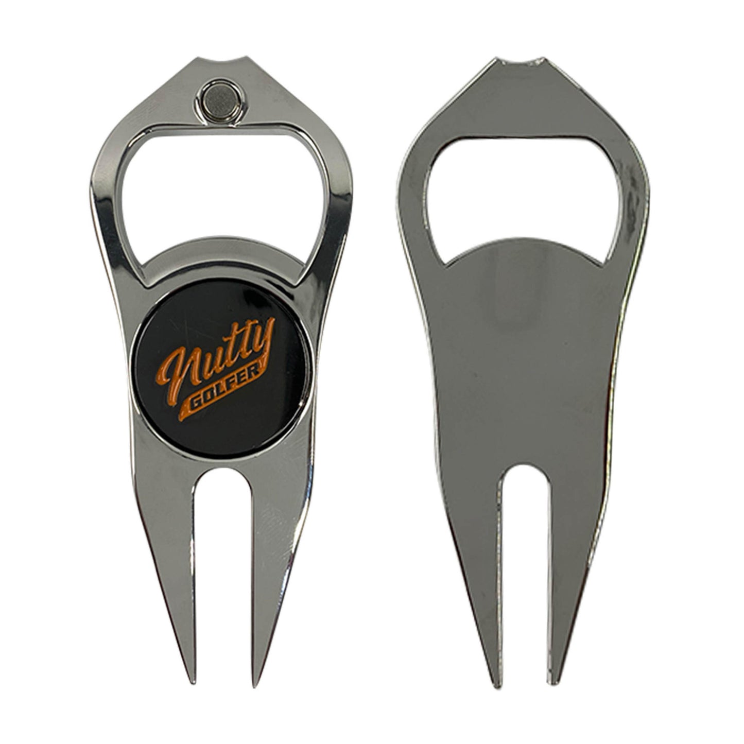 Nutty Golfer Premium Silver or Elite Black Divot Repair Tool with Orange or Black Logo Ball Marker - Magnetic, Ergonomic Design - Bottle Opener