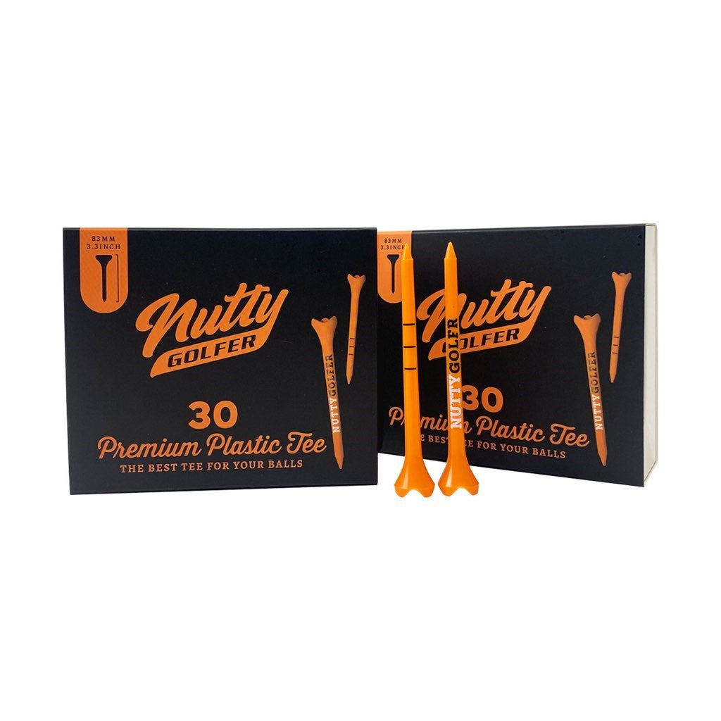 Nutty Golfer High-Performance Plastic Golf Tees - Vibrant Orange, 3 1/4 Inch, Durable & Flexible, Reduced Friction, 30-Pack - Ideal for Drivers and Irons