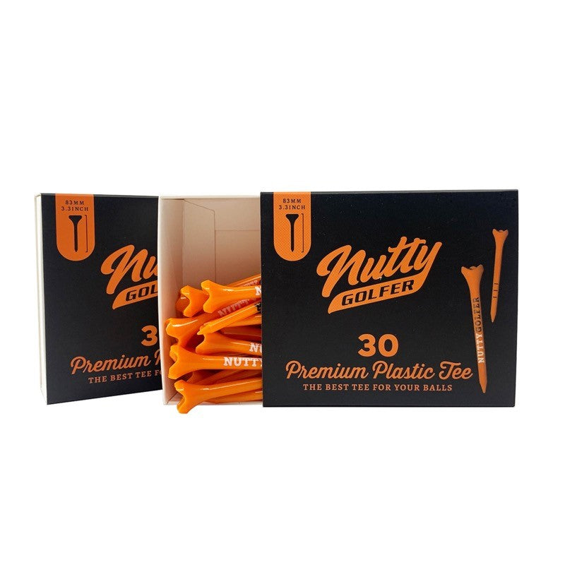 Nutty Golfer High-Performance Plastic Golf Tees - Vibrant Orange, 3 1/4 Inch, Durable & Flexible, Reduced Friction, 30-Pack - Ideal for Drivers and Irons